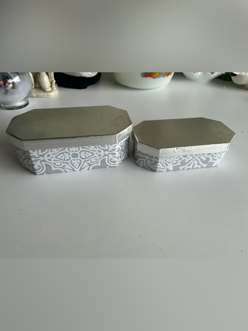 Silver & White Decorative Holiday Storage Boxes - Set of 2